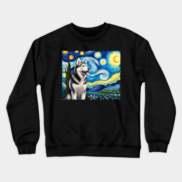 Siberian Huskies Starry Night Tee for Fans of Retrieving Royalty Crewneck Sweatshirt by Kleurplaten kind